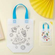 5/10个DIY涂鸦礼品袋，随机DIY材料包绘画着色空白涂鸦无纺布手提袋，袋子本身无色，需要用刷子涂色，可重复使用的动物艺术派对礼品袋，迷你无纺布购物袋，派对用品 - 彩色 - 查看 8