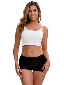 Women's Seamless Ice Silk Lace Trim Slip Shorts For Under Dresses Lightweight Elastic Boyshorts Small White Y1 - 黑色 Y2 - 查看 4