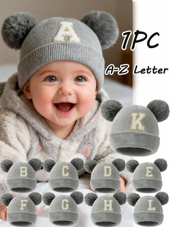 1 件刺绣个性化婴儿针织帽幼儿儿童 26 个字母无檐小便帽工艺女婴骷髅帽适合婴幼儿女孩日常佩戴 0-3 岁