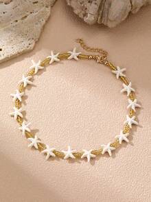 1/2pcs Fashionable Bohemian Beach Shell & Starfish Series Beaded Necklace, Accessory For Girls Daily & Holiday