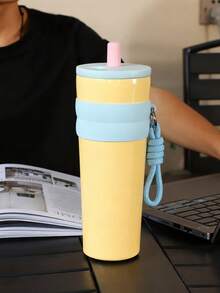 1 件 24 盎司可爱真空隔热不锈钢水瓶，配有优雅背带（无配件），便携式户外，大容量双层隔热防漏带盖玻璃杯，适合露营、骑行、办公室和家庭，四季皆宜，完美的礼物 - 彩色 - 查看 13