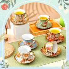 Set Of 12 Tea Cups And Saucers Tea Party Decorations Floral Porcelain 5.4 Oz British Women Birthday Party, And Mother's Day - 時尚風格 + 6 - 查看 2
