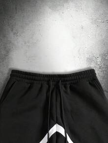 男士灰色撞色滚边卫衣和运动裤套装，宽松休闲运动两件套 - 黑色 - 查看 8