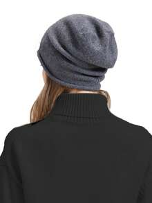 1 chiếc mũ len đan len màu trơn pha len dành cho cả nam và nữ, thời trang thu đông ấm áp thường ngày có gọng dành cho hoạt động ngoài trời, trượt tuyết, đạp xe - Nhiều màu - Xem 5