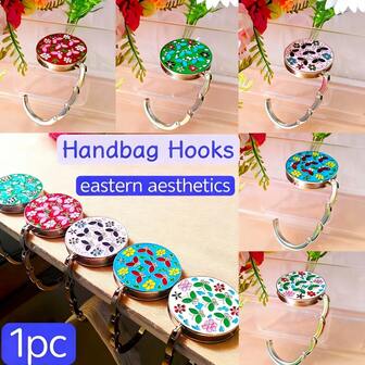 1pc Stylish And Elegant Women's Bag Hook With Modern Industrial Paint Finish, Featuring Antique Chinese Embroidery Craftsmanship And Oil Drip Technology For An Exquisite Oriental Aesthetic; Folded Design Enhances Stability And, Supports Up To 11.02LB Weight – A Perfect Gift