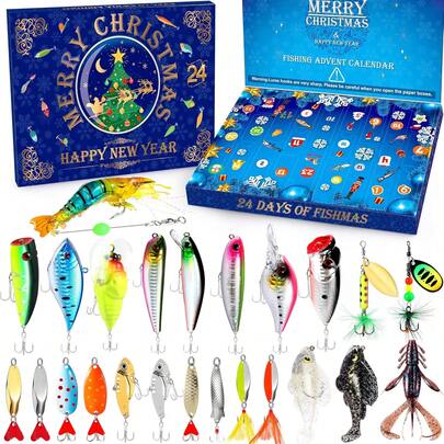 Advent Calendar Fishing 2025, 24 Days Fishing Lure Advent Calendar Fishing Tackle, Countdown Advent Calendars Gifts Adult Men Teen