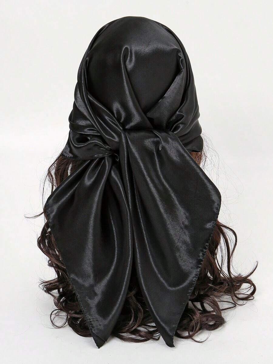 1pc Women's Solid Color Bandana, Multi-Purpose Satin Scarf, Versatile Hair Band, Headband, And Neck Wrap, Stylish Accessory For Dressing Up Your Look, Ideal For Daily Wear, Casual Outfits, And Chic Styling - màu đen - Xem 1
