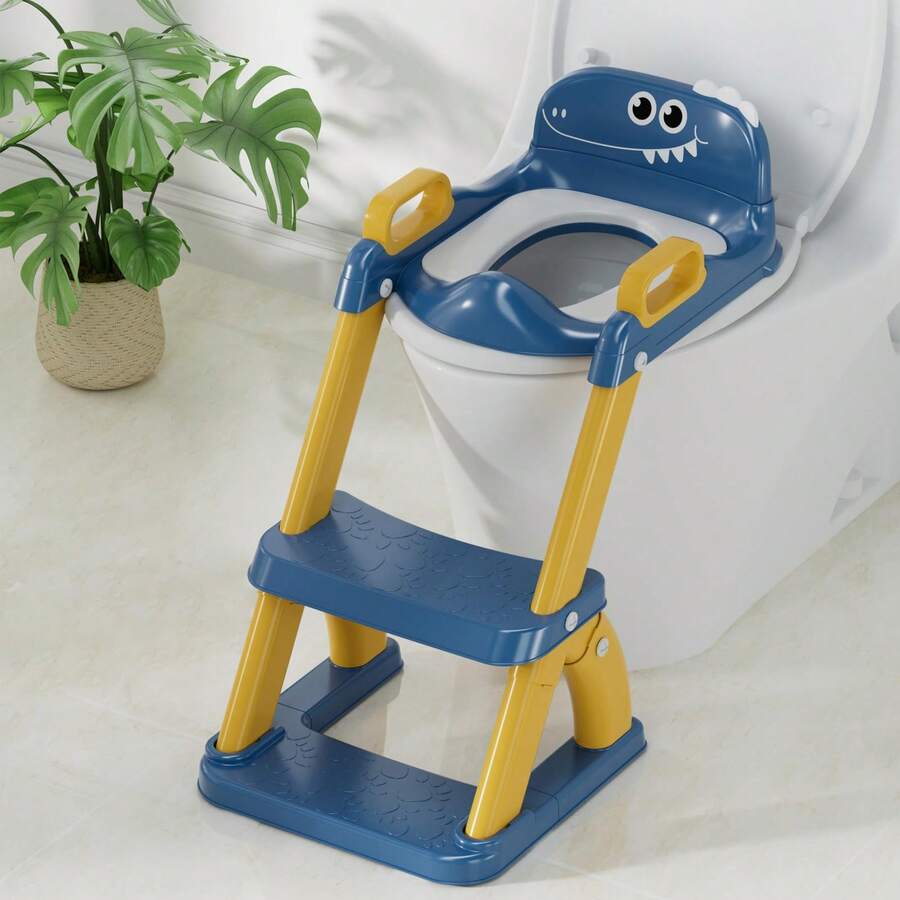 Potty Training Toilet Seat With Step Stool Ladder, 2-In-1 Toddler Potty Seat With Removable Triangular Stable Base, Splash Guard, Non-Slip Pads And Step Stool, Dinosaur Design With Multiple Color Options - Blue - View 1