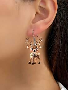 1 Đôi bông tai hình tuần lộc dẹt bằng acrylic, thích hợp để trang trí cây thông Noel, phù hợp để đeo hàng ngày, unisex. - Nhiều màu - Xem 2