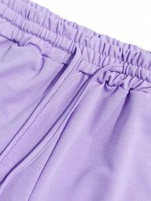 Women's Casual 2-Piece Set, Solid Color Elegant Long Sleeve Hooded Sweatshirt With Drawstring Pocket And Straight Leg Drawstring Pants Spring - Mauve Purple - View 6