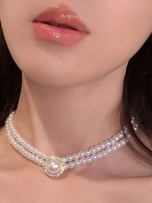 1 chiếc vòng cổ ngọc trai đính đá Rhinestone tinh tế và thanh lịch, vòng cổ choker thời trang cho bé gái, thích hợp làm quà tặng sinh nhật hoặc ngày lễ - trắng - Xem 8