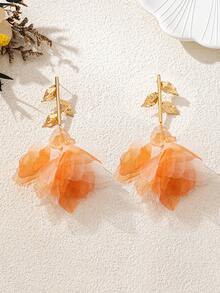 2 件时尚奢华流苏花耳环，适合女性在音乐节和派对上佩戴 - 橘色 - 查看 3