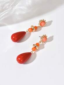 2pcs Fashionable Bohemian Style Teardrop Resin Pendant Tassel Earrings, Gold Heart, Amber, Marble, Cream Floral Pattern, Faux Jade, Gold/Silver Hooks, Elegant Earrings For Women, Suitable For Vacation, Party, Daily Wear, Specially Designed For Dopamine-Loving Sexy Ladies. The Resin Is Colored To Achieve A Jade-Like Effect, Each Piece Has Unique Color And Pattern, Mold Marks And Inlet Ports Are Normal Characteristics.