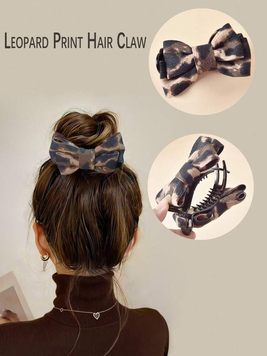 1 Stück modischer Leoparden-Muster Haarklammer mit Schleife, geeignet für tägliche Frisuren