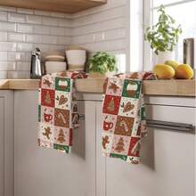 MEMNUN 2pcs Merry Christmas Gingerbread Man Patchwork Print Kitchen Towels, 15.75*23.62in (40*60cm) Super Soft Absorbent Microfiber Dish Towels, Hand Towels, Dish Cloths, Home & Kitchen Decor, Cooking Baking Tea Towels, Cleaning Supplies, Suitable For Restaurant, Kitchen, Christmas Holiday Decoration And Gifts, All Season