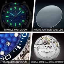 Relógio mecânico automático masculino RUIGE com pulseira de aço inoxidável, estilo empresarial e esportivo, calendário e visor luminoso - um presente de relógio azul perfeito para homens