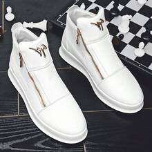 Casual Leather Ankle Boots, High-Top Shoes, Sneakers With Metal Eyelets, Side Zipper, For Daily Wear - White - View 8