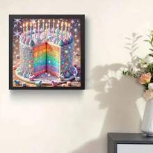 1 pieza Kit de pintura de diamantes 5D - Pastel de cumpleaños, mosaico de punto de cruz de diamante redondo completo de acrílico, regalo perfecto para el hogar y decoración de oficina, ideal para adultos y principiantes