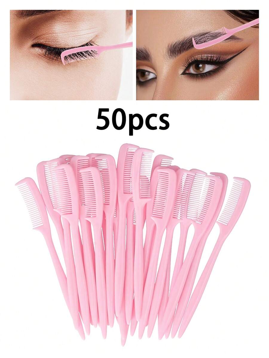 50pcs Eyelash Comb Eyebrow Eyelash Shaping Eyelash Comb Double Brush Cosmetic Tools Cosmetics, Used To Separate Eyelashes, Eliminate Mascara Lumps, Modify And Shape Eyebrows, Suitable For Eyebrows, Eyelashes, Bangs, Miscellaneous Hair, Latin Dance Hair Plastic Small Comb, Toy Comb, Disposable Comb, Suitable For Traveling, Going Out, And Combing Miscellaneous Hair And Eyebrows At Parties, Which Is Portable And Cheap.