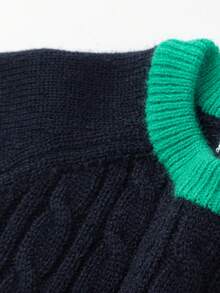 Balabala Tween Boy Winter Contrast Trim Sweater 2025, Knit Base Layer, Matching - Blue-green Hue - View 6