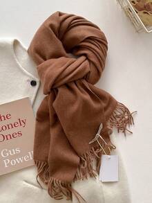 1条简约百搭高品质纯色仿羊绒保暖流苏围巾，时尚柔软的女士披肩，适合外衣装饰和连衣裙颈部保暖。 - 彩色 - 查看 27