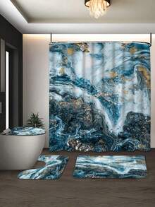 1/4 Stück Duschvorhang-Set mit blauem Marmordesign, wasserdichter Duschvorhang, Badezimmer Duschvorhang mit Trennung von nass und trocken, maschinenwaschbar, Badezimmer Dekoration, Badezimmer Accessoires, verschiedene Größen erhältlich, Weihnachtsdekoration