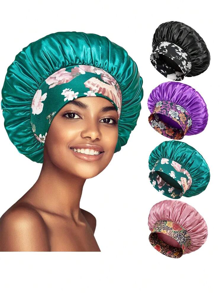 4pcs Women Wideband Soft Satin Night Sleep Cap, Multipurpose For Daily Use - Multicolor - View 14
