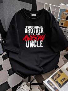 180g pure Cotton Terrible Brother Awesome Uncle Funny Mens Casual Crewneck T Shirt Comfortable Unisex Slightly Stretched fashion Breathable Summer Print Round Neck Short Sleeve Top For Everyday Wear designer clothes Versatile streetwear female Stylish - Negro - Ver 2
