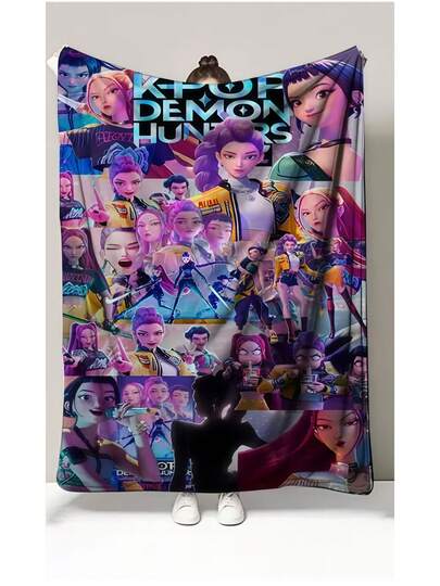 1pc K-Pop De-Mon Hunters Printed Blanket For Men Women Family,Warm Cozy Fluffy Throw Blankets For Bed 50x60 Inches Multi-Size, Gifts For Christmas Thanksgiving,-280gsm