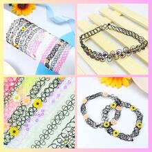 12PC Tattoo Choker Necklace For Women 90s Choker Necklaces Y2K Fashion  Vintage Emo Black Choker Rainbow Pink White Purple Neon Green Blue Daisy Flower - 黑色彩虹紅色 - 查看 4