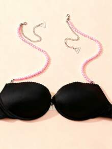 1 par de tirantes decorativos de sujetador para mujer en color rosa - Compatibles con vestidos sin espalda, con opciones de rosa/lazo/concha, cadena de pecho desmontable, de lujo ligero, versátil para reemplazar, ideal para vestidos sin espalda, blusas hombro descubierto, bodas