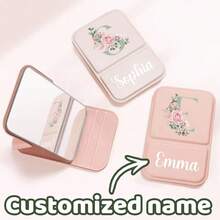 1 Spersonalizowane lusterko do makijażu, przenośne, modne lusterko do makijażu z kwiatowym wzorem, świeża kolorystyka, małe lusterko ze skóry PU, składane, lusterko podróżne, odpowiednie na prezent, niezbędne akcesoria podróżne, kosmetyki, odpowiednie do makijażu w podróży i w domu