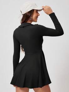 MASKERT 女士运动连衣裙、瑜伽服、网球裙，搭配舒适亲肤短裤 - 黑色 - 查看 3