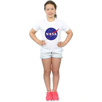 NASA Girls Insignia Logo Cotton T-Shirt (White) - 100% Ringspun Cotton - 153gsm - (BI1412)