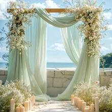 1Pc Light Green Sheer Fabric Draping,Chiffon Ceiling Drapes,Romantic Wedding Ceremony Decor,Gauze Curtain Multi-Purpose Fabric,Outdoor Wedding Decor, Bridal Shower Decor, Wedding Reception Decor,Birthdays Party Decor,Background Yarn For Wedding Archway,Party Background Decoration