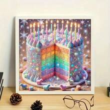 1 pieza Kit de pintura de diamantes 5D - Pastel de cumpleaños, mosaico de punto de cruz de diamante redondo completo de acrílico, regalo perfecto para el hogar y decoración de oficina, ideal para adultos y principiantes
