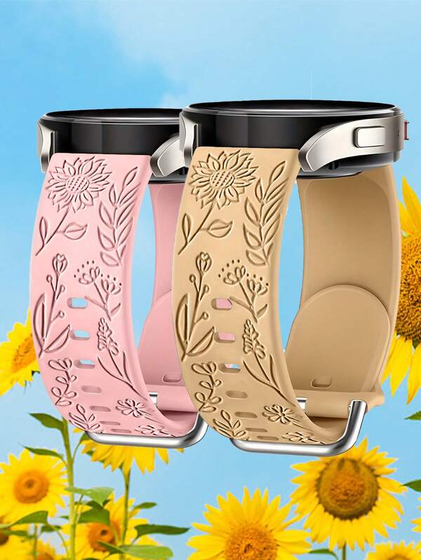 1pc Sunflower Carved Replacement Watch Band Compatible With Samsung Galaxy Watch 7/6, Watch 4/5 40mm 44mm For Men & Women, Galaxy Watch 6 Classic, Galaxy Active 2, Galaxy Watch 3, 20mm Soft Sport Strap (Watch Not Included)