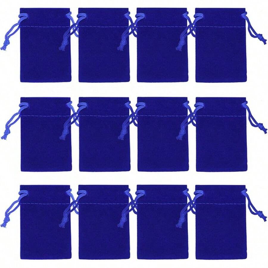2025Nydotd 100pcs 2 X 2.8 Inch Black Velvet Cloth Jewelry Pouches Velvet Drawstring Bags Christmas Candy Gift Bag Pouch For Wedding Favors Gifts, Event Supplies Party Favors - 寶藍色 - 查看 1