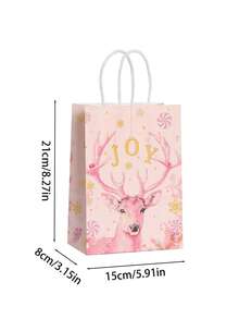 8pcs Christmas Gift Bags, Bulk Pink Paper Bags With Handle Birthday Bags, Paper Present Bag For Party Birthday Wrapping Xmas Holiday Presents, Room Decor, Home Decor, Offices Decor, Theme Party Decor, Christmas Decor, Christmas Gift Bags Christmas Decorations Winter