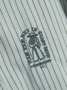 YUXIN Áo sơ mi tay ngắn vai thêu sọc dọc dành cho nữ, thiết kế mùa hè, cổ áo POLO, dáng rộng, thường ngày - màu xanh lá - Xem 8