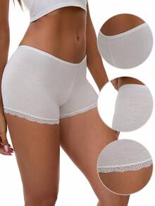 Women's Seamless Ice Silk Lace Trim Slip Shorts For Under Dresses Lightweight Elastic Boyshorts Small White Y1 - 白色 Y2 - 查看 3