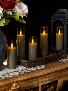 2/3/5pcs Flameless Candles With Remote Control, Battery Operated Flickering Candles, Suitable For Home Decor, Wedding, Fireplace, Christmas, Party - Grey - View 3