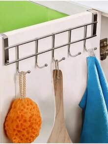 5-Hook Iron Rack For Kitchen Cabinet Shoe Cabinet Drawer Wardrobe Bathroom Hanging Towels Clothes Organizer Storage Solution Heavy Duty Wall Mount Hanger Hook Set For Home Organization Multipurpose Utility Rack Perfect Gift - Multicolor - View 5