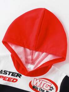 2 pezzi Set di felpa con cappuccio a maniche lunghe con stampa di elementi racing e lettere, abbigliamento sportivo e casual per attività all'aperto, per bambini dai 3 ai 7 anni, autunno/inverno