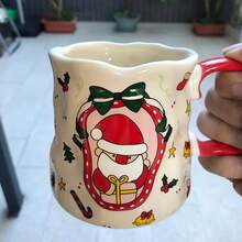 Ceramic Mug With Handle - Funny Christmas Coffee Cup, Gingerbread, Snowman, Candy Cane, Tree, Heart & Snowflake Patterns - Dishwasher - Red, Green, Golden, White - Ideal Christmas, Birthday, Valentine's Gift - Hand-Painted Look - Reusable Holiday Cup For Coffee, Tea, Hot Chocolate - Perfect For Home, Office, Or Party Decorations - Festive Design - Multicolor - View 10