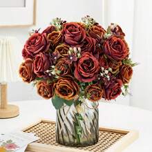 1 pieza/3 piezas/80 piezas Ramo artificial de hortensia de seda Peonía, Rosa falsa, Decoración para primavera/otoño, Jarrón de boda, Hogar, Restaurante, Dormitorio, Cocina, Habitación, Fiesta de cumpleaños, Jardín exterior - Sosteniendo rosas-naranja - Ver 5