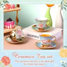 Set Of 12 Tea Cups And Saucers Tea Party Decorations Floral Porcelain 5.4 Oz British Women Birthday Party, And Mother's Day - 經典風格 + 18 - 查看 5