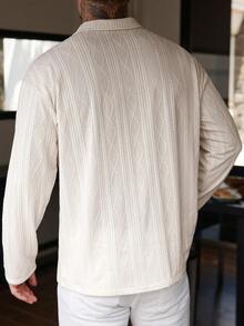 男士秋冬复古休闲日常纯色针织菱形提花常规版型长袖 Polo 衫