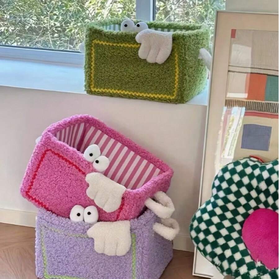 سلة تخزين كرتونية قابلة للطي على طراز Ins مناسبة لتخزين مختلف الوجبات الخفيفة والألعاب