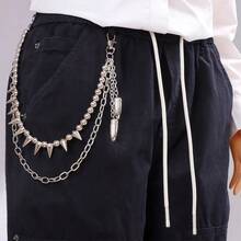 1pc Rivet & Beaded Bullet Pendant Double-Layer Pants Chain, Unique Street Style Waist Chain For Daily Wear